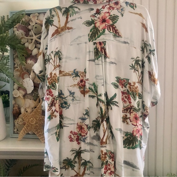 Palm Trees Orchids Old Hawaii Women’s Button Up Top 3X - Picture 4 of 6